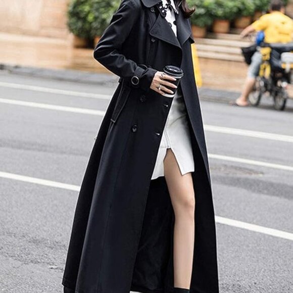 NWT Women's Posh Double Breasted Duster Slim Full Length Maxi Trench Coat - L - Picture 9 of 9